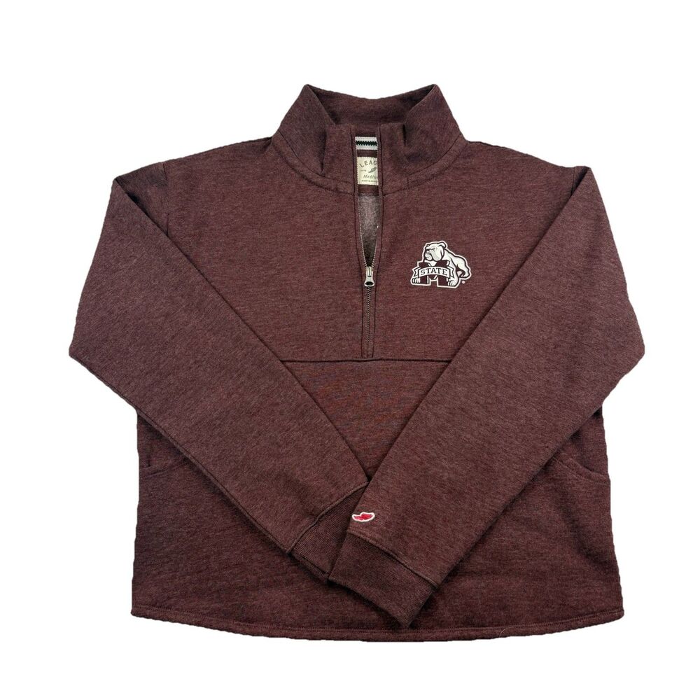 MSU Bulldogs 1/4 Zip Pullover Womens M Burgundy Pocket Long Sleeve League NWT